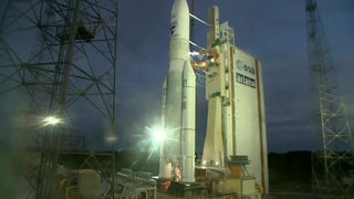 Die Trägerrakete Ariane 5 kurz vor ihrem Missionsstart.