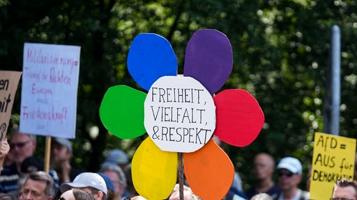 Menschen demontrieren auf der Straße gegen Rechtsextremismus.