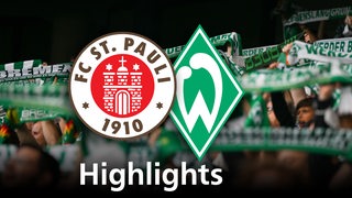 Grafik zeigt die Vereinslogos vom 1.FC St. Pauli und Werder Bremen, im Hintergrund Werderfans. Schriftzug: Highlights