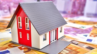 Ein Modell eines Einfamilienhauses steht auf Euro-Scheinen