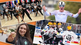 Collage zeigt 4 sportliche Highlights im Jahr 2024: Lateinformation Grün Gold; 