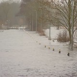 Eine überflutete Straße in Bremen-Borgfeld.