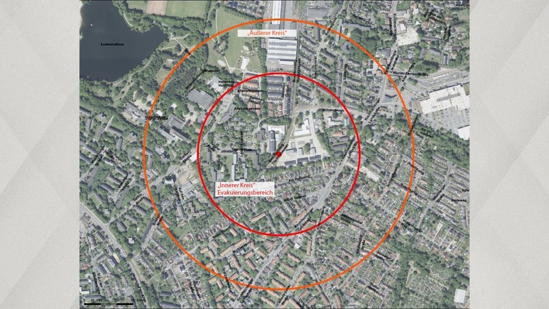 Karte Evakuierung nach Bombenfund in Bremen-Huchting am Willakedamm