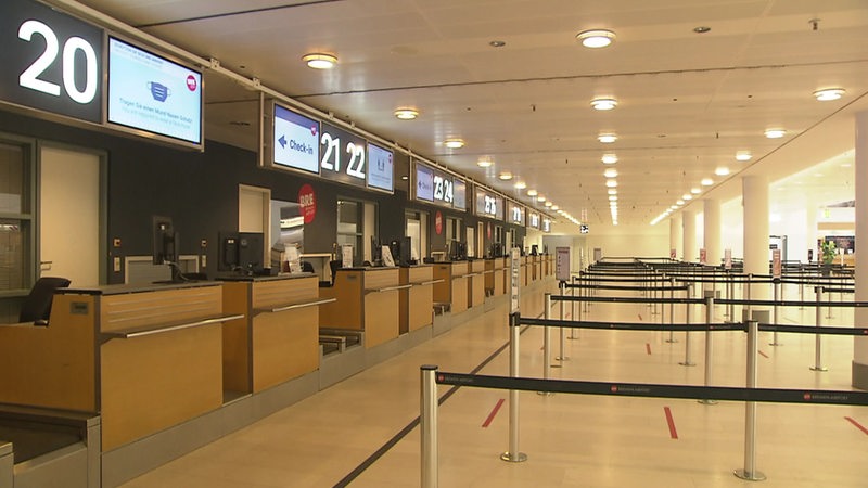 Empty counters at Bremen Airport.