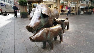 Die Schweineskulpturen in der Sögestrasse in Bremen