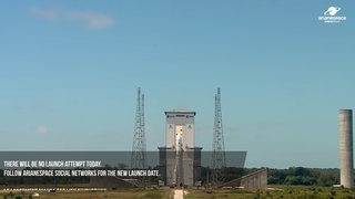 Auf einem Screenshot ist der Livestream zum abgesagten Start der Ariane-6-Rakete zu sehen.