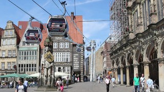 Eine Illustration einer möglichen Seilbahnstrecke in der bremer Innenstadt.