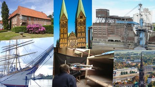 Collage von Bremer und Bremerhavener Denkmälern