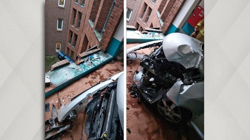 Zwei Bilder der Unfallstelle in einem Parkhaus in der Bremer Innenstadt. 