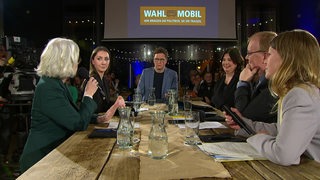 Die Politiker-Runde des Wahlmobils während Diskussion am Tisch 