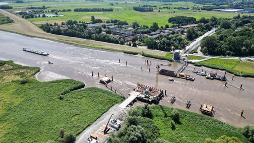  Blick auf die Baustelle der neuen Friesenbrücke.