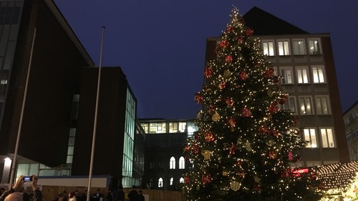 Die Weihnachtsmarkt-Tanne vor der Bürgerschaft